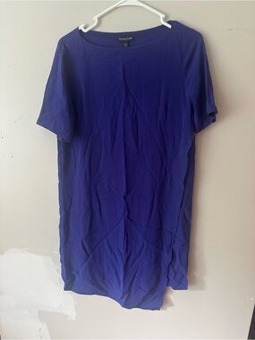 Eileen Fisher Petite Royal Blue 100% Silk Short Sleeve Shift Dress PS PP